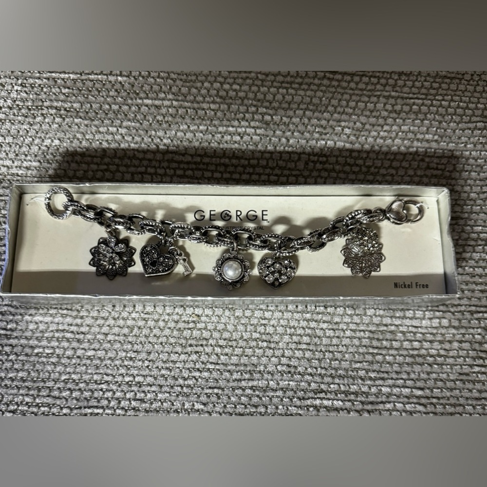 George Genuine Austrian Crystal Silver Tone Charm Bracelet